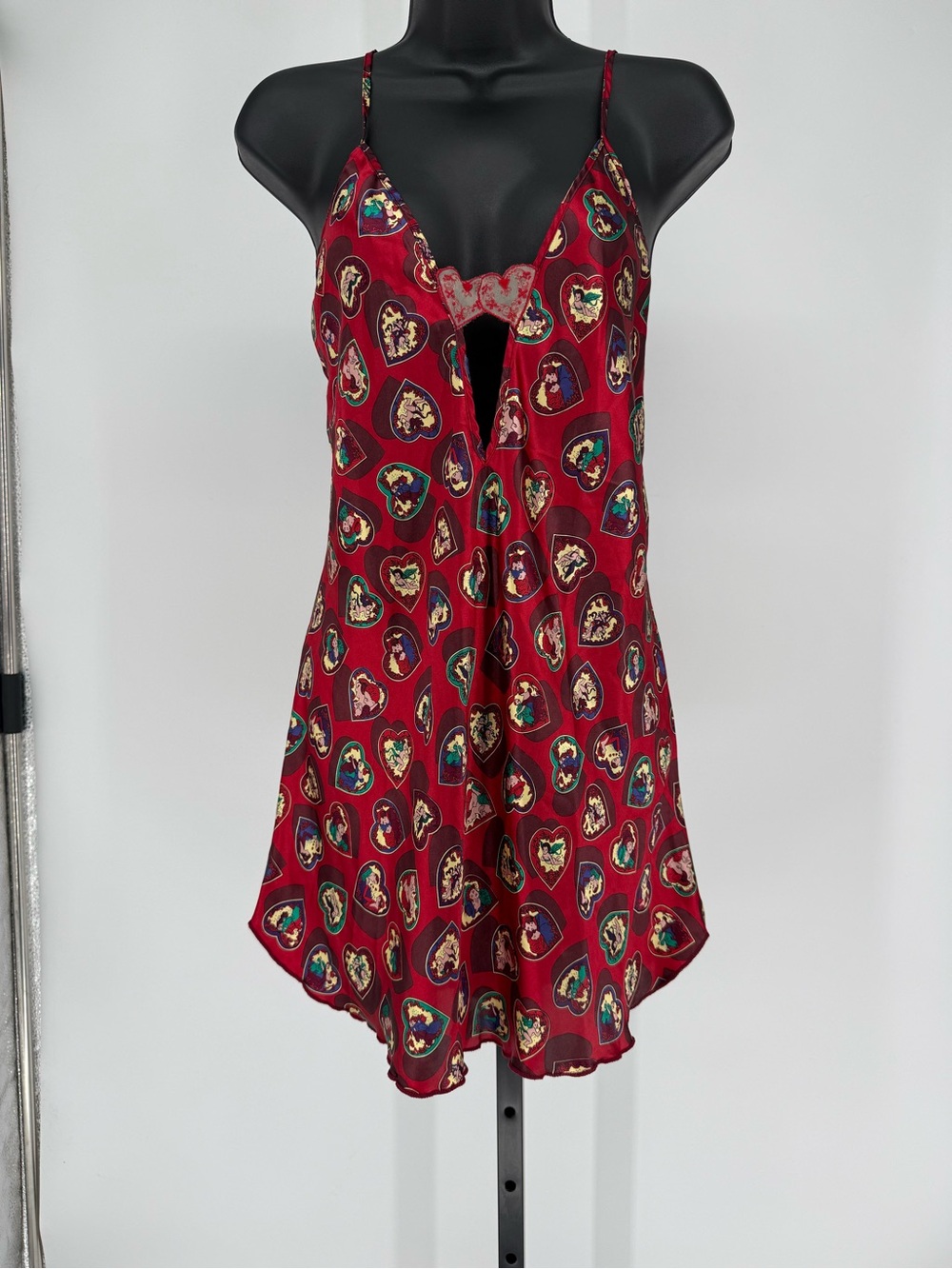VTG Women’s Red Heart Printed Slip Dress szM
